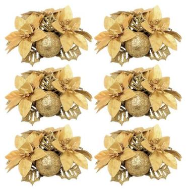 Imagem de Kit 6 Porta Velas Castiçal Natal Bico de Papagaio Decorado Dourado Lux
