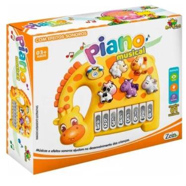 Imagem de Piano Musical Infantil Girafa Zein Art Brink Teclado Educativo Sons An