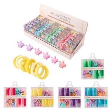 Imagem de Kit Prendedor de Cabelo com 24 Peças Plástico Elástano Poliéster e Nylon Cores Sortidas