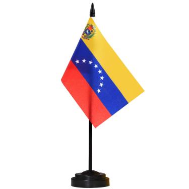 Imagem de Conjunto de bandeiras de mesa ANLEY Venezuela Deluxe - Bandeira de mesa venezuelana em miniatura de 6 x 4 "com pólo sólido de 12" - cores vivas e resistente ao desbotamento - base preta e topo