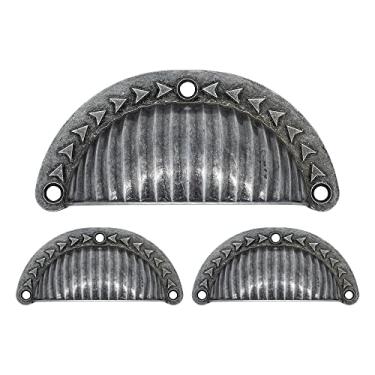 Imagem de 3 Puxadores Colonial Concha Gaveta Armario Cristaleira Retro (Prata Envelhecido)