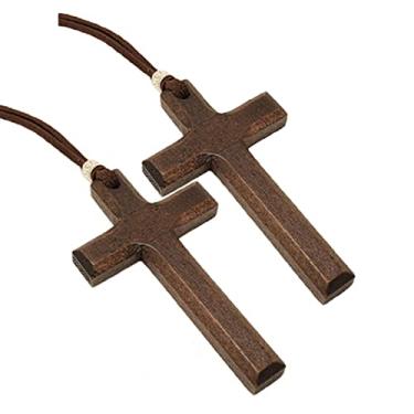 Imagem de Colar de cruz de madeira para homens e mulheres, colares com pingente de cruz de madeira para pingentes de espelho retrovisor, parede, joias cristãs, Madeira, Sem pedras preciosas