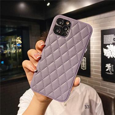 Imagem de Capa de telefone de couro PU macio losango xadrez de luxo para iPhone 13 12 11 Pro XS MAX XR Preto Verde Rosa Capa Traseira, Roxo, Para iPhone XR