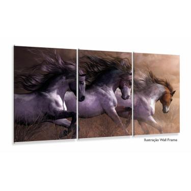 Imagem de Quadro Decorativo Cavalos 3 Partes 120x60 Em Tecido