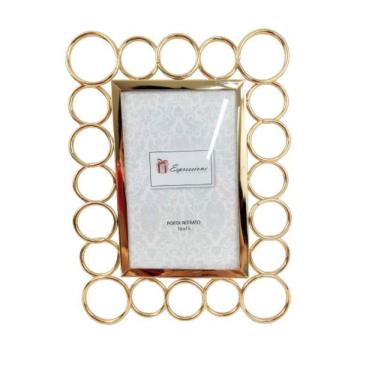 Imagem de Porta Retrato Dourado Para Foto 10X15Cm Metal Argola