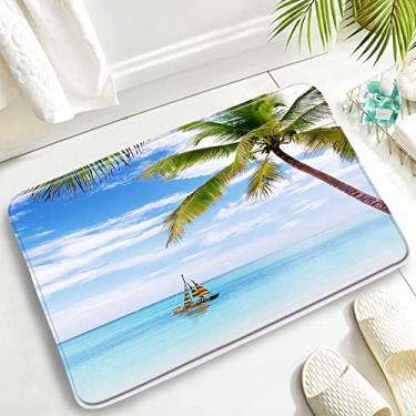Imagem de Conjuntos de tapetes de banho de praia de folhas de palmeira oceano mar onda paisagem natureza tapetes porta tapetes decoração do banheiro tapete de capa de vaso sanitário antiderrapante, dd, 1338zy, 75x45cm, 29.5x17.7in