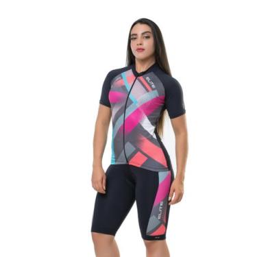 Imagem de Conjunto Camiseta E Bermuda Bike Feminino Curto Forro Proteção Uv Refl