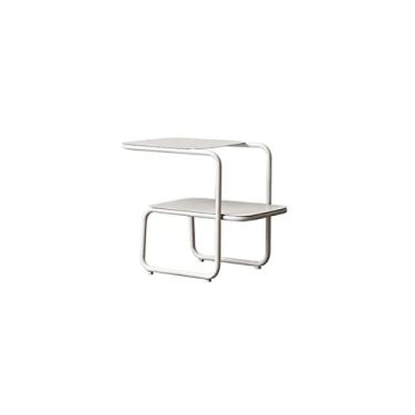 Imagem de Mesa de centro mesa de armazenamento de 2 andares moderna sala de estar sofá lateral pequena mesa de centro quarto mesa de cabeceira do chão ao teto mesa de canto de ferro forjado mesas de canto (cor: branco)