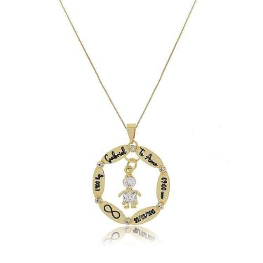 Imagem de Colar Personalizado Mandala Com Dados Nascimento Folheado Em