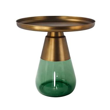 Imagem de Mesa de centro luz nórdica luxo metal vidro mesa de centro redonda simples criativo pequeno apartamento sala de estar Ins estilo mesa lateral mesas de canto (cor: 2)