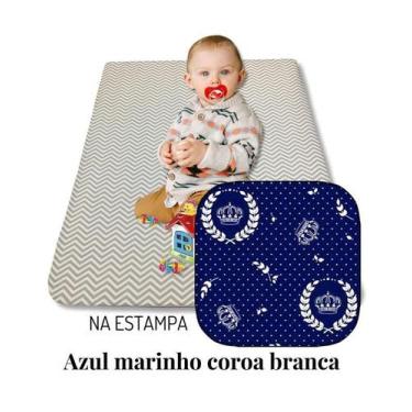 Imagem de Colchonete Colchão Infantil Bebê 90X60 Marinho Coroa Branca - Gabriela