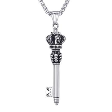Imagem de Colar masculino com pingente de coroa de aço inoxidável com corrente de elo de 61 cm