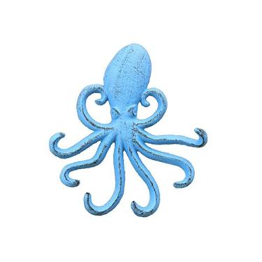 Imagem de Handcrafted Nautical Decor Ganchos de polvo decorativos de ferro fundido azul claro rústico 17,78 cm - IRO fundido