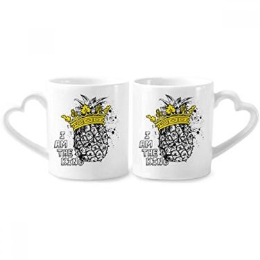 Imagem de Conjunto de canecas de porcelana para casal, desenho de linha de abacaxi, conjunto de canecas de cerâmica para amantes