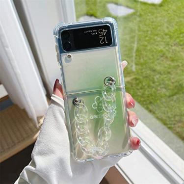 Imagem de Estojo transparente com corrente de pulso de flor de desenho animado para Samsung Galaxy ZFlip 3 Z Flip3 ZFlip3 Pulseira de pérola Capa macia à prova de choque, LvJBSL, para Samsung Z Flip 3