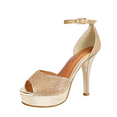 Imagem de Meia Pata Salto Alto Fino Luiza Sobreira Glitter Dourada Mod. 2191