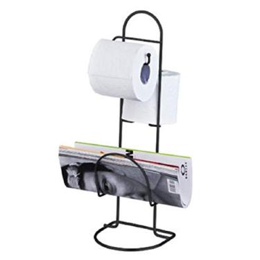 Imagem de Porta Papel Higienico de Chão com Revisteiro Suporte para 2 Rolos Preto