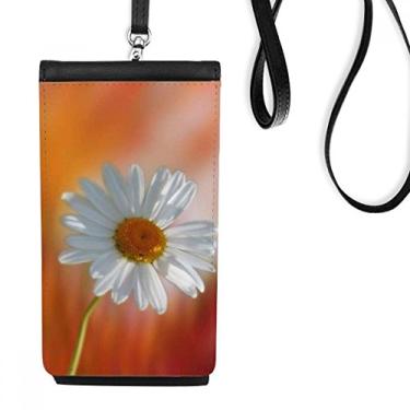 Imagem de Bolsa carteira para celular laranja com lindas flores brancas escuras, bolso preto