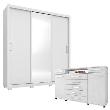 Imagem de Cômoda London e Guarda Roupa Casal Residence Branco com Pés - Demóbile