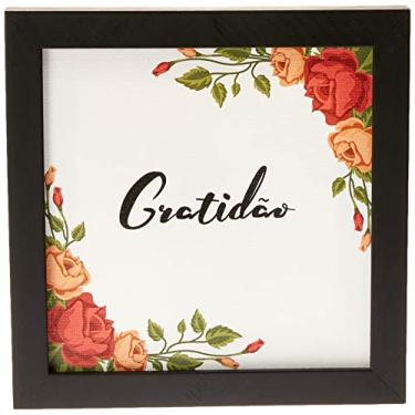 Imagem de Arte Maníacos Quadro Decorativo Tela Canvas Gratidão Flores Fundo Branco - 46x32,5cm (Moldura caixa laca preta)
