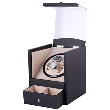 Imagem de Caixa de armazenamento do enrolador de relógio duplo automático, com motor silencioso e almofadas macias de relógio para pulso masculino e feminino