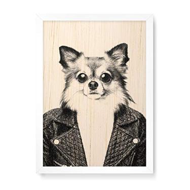 Imagem de Arte Maníacos Quadro Decorativo em Madeira Dog Casaco - 23x16,25cm (Moldura caixa em laca branca)