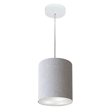 Imagem de Lustre Pendente Cilíndrico Cúpula Tecido 18x25 cm, Vivare Iluminação, Pendente4012 CZ, Cinza, Pequeno