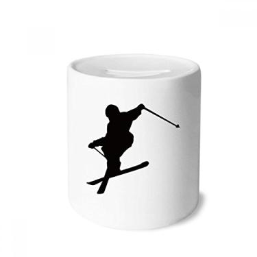 Imagem de DIYthinker Quadra esportiva de esqui preta com contorno de esqui caixa de dinheiro caixa de cerâmica porta-moedas presente