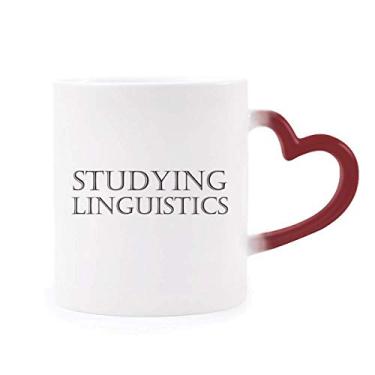Imagem de Caneca de grés com frases curtas estudando linguísticas sensível ao calor que muda de cor vermelha