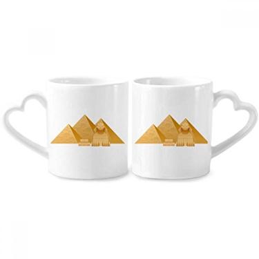 Imagem de Conjunto de canecas de porcelana para casal com estampa de esfinge pirâmide do Egito com alça de coração