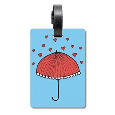 Imagem de Guarda-chuva de renda vermelha com estampa de coração para mala com etiqueta para cartão de bagagem