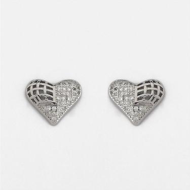 Imagem de Brinco Coração Prata 925 Cravejados Com Zircônias - Cristal