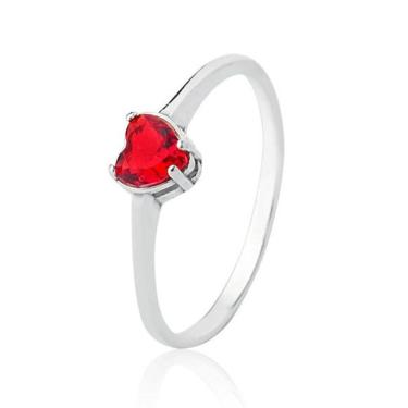 Imagem de Anel Solitário de Prata Coração Cristal Vermelho