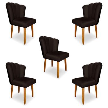 Imagem de Kit 5 Cadeiras de Jantar Pétala Estofada Pés Palito Veludo Marrom - Montanaris Decor
