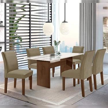 Imagem de Conjunto Sala de Jantar 1 Mesa 160x80cm Tampo Mdf/vidro 6 Cadeiras Espanha Yescasa Chocolate/suede Marrom Claro