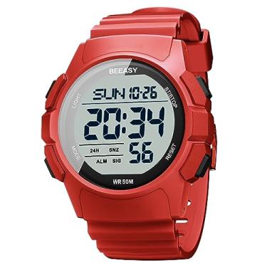 Imagem de Beeasy Relógio esportivo digital masculino, relógio à prova d'água com cronômetro, temporizador de contagem regressiva, alarme, pulseira de borracha de horário duplo, relógio de pulso