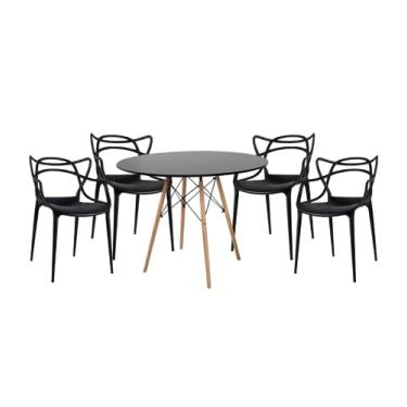 Imagem de Kit Mesa Eiffel Redonda 90cm + 4 Cadeiras Masters Allegra Pretas