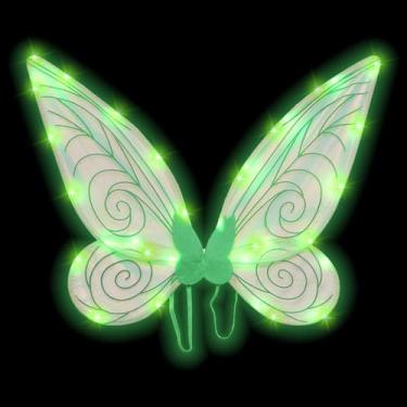 Imagem de Light Up Fairy Wings for Girls LED Sparkling Sheer Wings Butterfly Fairy Halloween Costume Angel Wings for Kids Adult (Green, 24IN)
