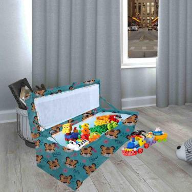 Imagem de Puff Baú Infantil Guarda Brinquedos Tamanho Grande 80 Tigre