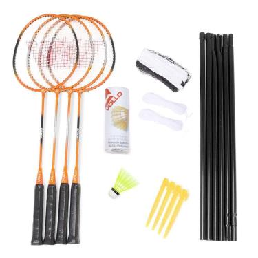 Imagem de Kit Badminton Vollo com 4 Raquetes e 3 Petecas de Nylon Rede e Suporte