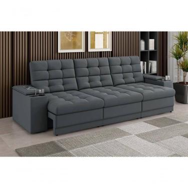 Imagem de Sofá Confort Premium 2,30m Assento Retrátil/reclinável Porta Copos E Usb Suede Cinza - Xflex Sofas