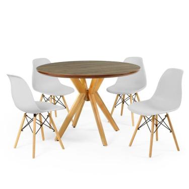 Imagem de Conjunto Mesa de Jantar Redonda Marci Premium Natural 100cm com 4 Cadeiras Eames Eiffel - Cinza