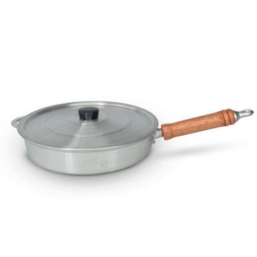 Imagem de Frigideira Fundida Alumínio Batido Grosso Com Tampa 26cm - Polida