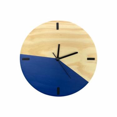 Imagem de Relógio De Parede Em Madeira Escandinavo Duo Azul 28cm - Edward Clock