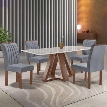 Imagem de Mesa de Jantar 4 Lugares Kyra/Arizona com Vidro Chocolate/Off White/Suede Cinza - Cel Móveis
