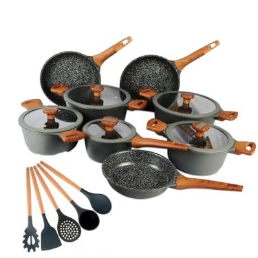 Imagem de Jogo de Panelas 13 peças Titanium Exclusive Antiaderente Granito Bkza by MTA - Conjunto de Panelas com Fundo Triplo - Espessura de 5mm - Com Panelas Frigideiras Caçarolas e Utensílios de Silicone