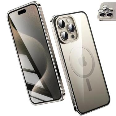 Imagem de Capa Case Bumper Bamper Para iPhone 15 Pro Compatível com Carregamento Magnético Slim De Acrílico Transparente Com Proteções de Lente da Câmera (Titânio Natural)