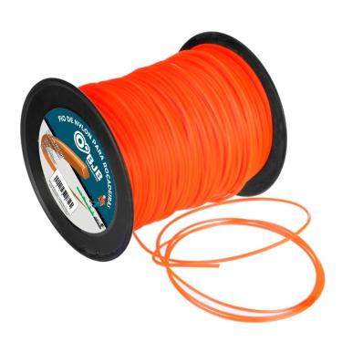 Imagem de Rolo Fio de Nylon Para Carretel de Roçadeira Cortadora de Grama com 2KG, Perfil Quadrado, 3mm de Diametro, Laranja, Compatibilidade Universal Modelos 26/33/43/52/63cc, Alto Desempenho, 226 Metros