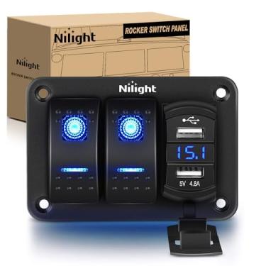 Imagem de Nilight – 90116C 2 Gang Rocker Switch Panel com carregador USB duplo de 4,8 Amp, Voltímetro à prova d'água 12 V-24 V DC Rocker Switch com adesivos de brilho noturno para carros, caminhões, barcos, RVs