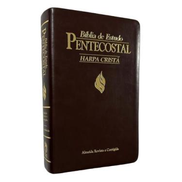 Imagem de Bíblia De Estudo Pentecostal Média C/ Harpa Cristã  Capa Luxo Marrom E